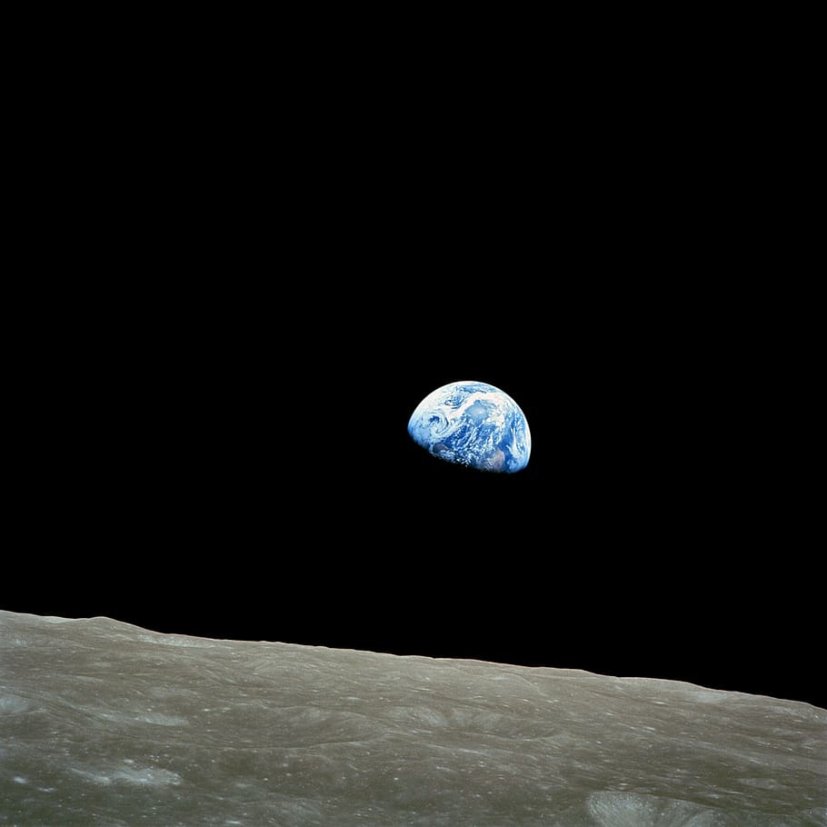view of earth from moon, soil creep, lunar surface, globe, blue planet, HD wallpaper