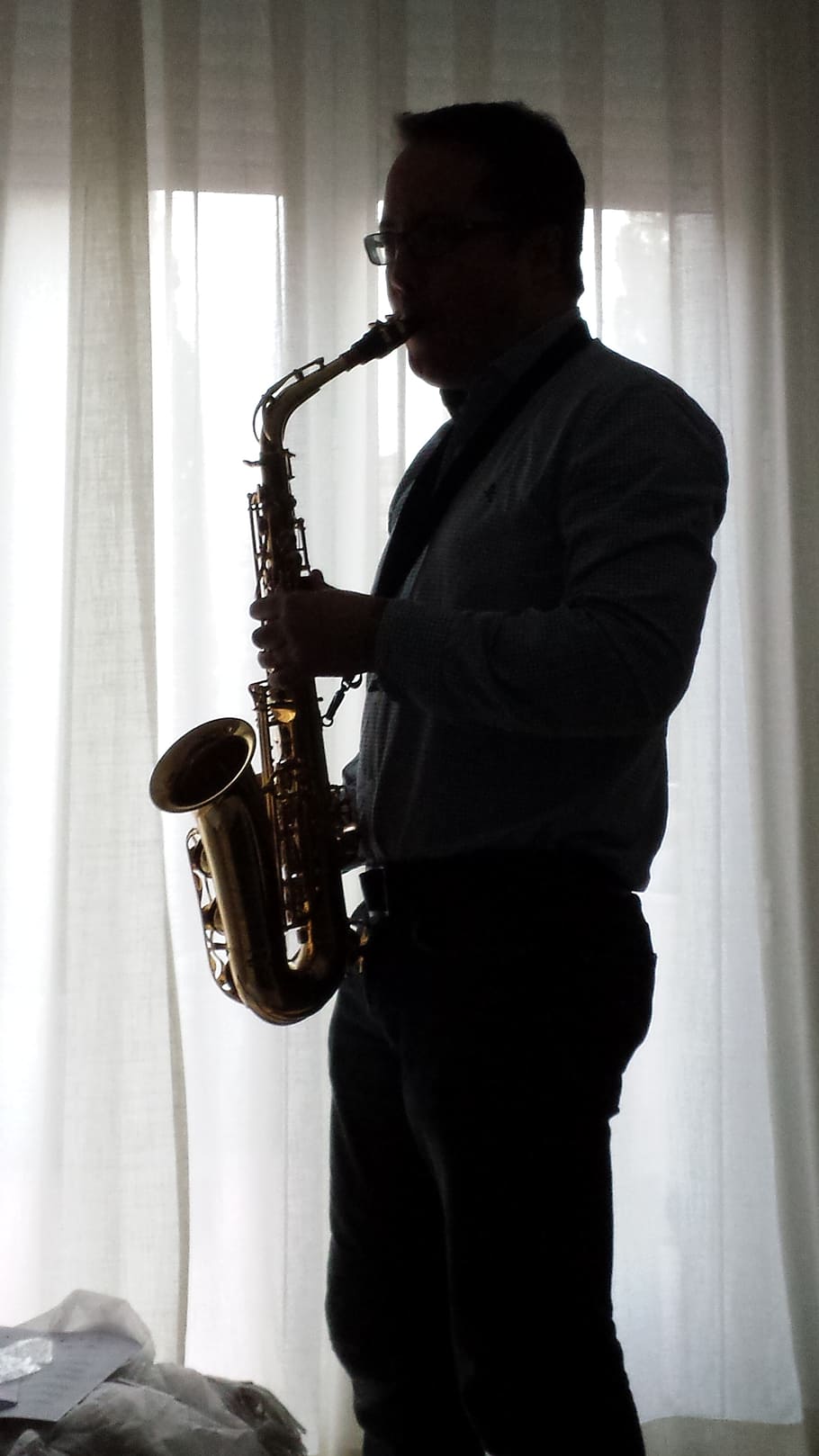 sax, music, backlight, musical instrument, one person, holding HD wallpaper