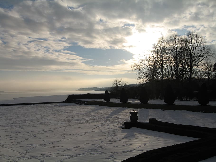 winter, landscape, snow, sky, cloud - sky, sunset, water, scenics - nature HD wallpaper