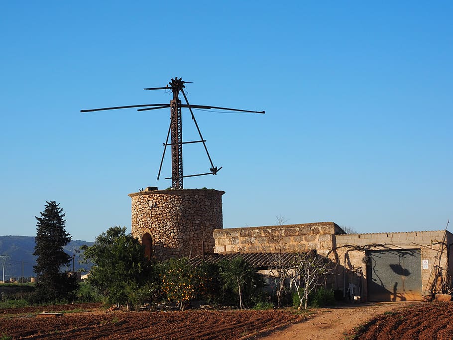 windmill, old, lapsed, ruin, mallorca, muro, wind energy, wing HD wallpaper