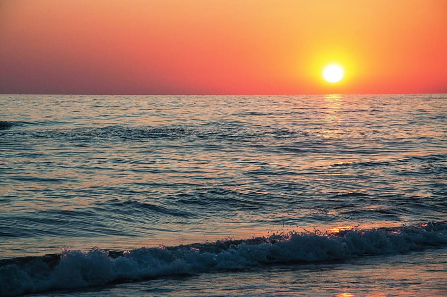Sunset, Sea, Water, Horizon, atmosphere, summer, scenics, nature HD wallpaper