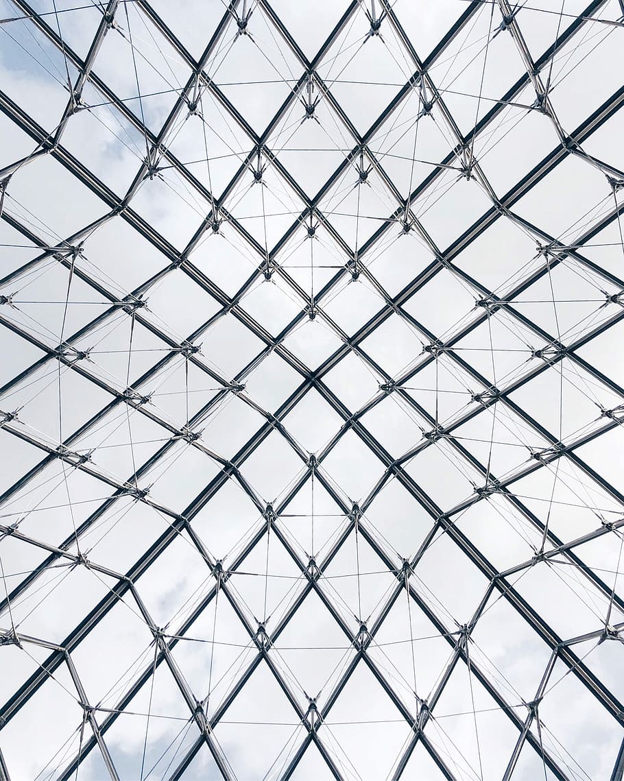 low-angle photo of gray metal frame, low angle photography of building frame HD wallpaper