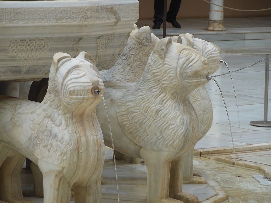 patio, lions, alhambra, source, granada, andalusia, spain, architecture HD wallpaper