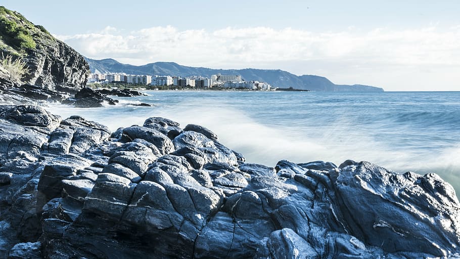 dawn, beach, guilche, nerja, malaga, costa del sol, spain, sea HD wallpaper