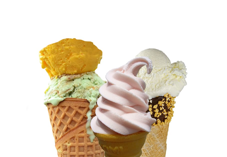 three ice creams, frozen yoghurt, dessert, food, sweet, yogurt, HD wallpaper