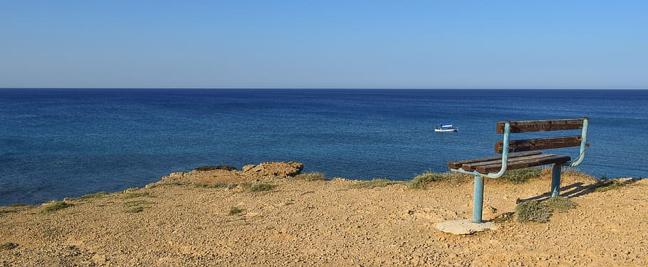 Bench, View Point, Sea, Landscape, horizon, nature, kapparis HD wallpaper
