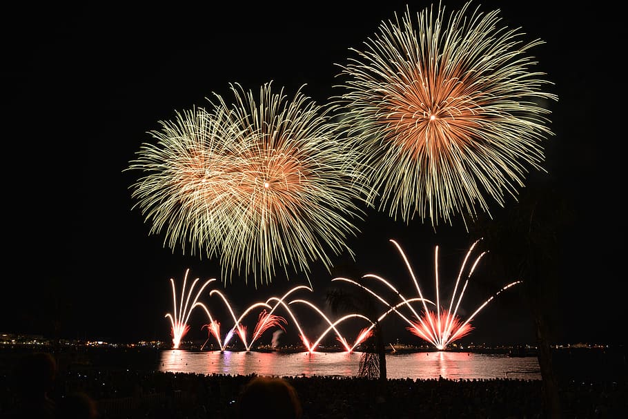 aerial photography of fireworks, rocket, night, sky, sylvester HD wallpaper