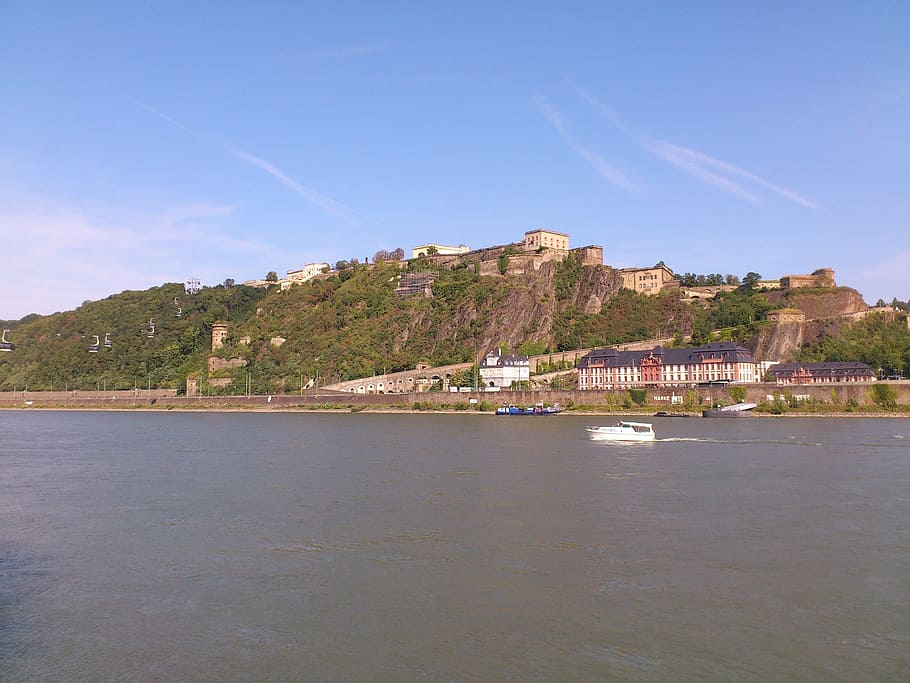 Koblenz, Ship, Ships, View, Monument, rhine, sachsen, ehrenbreitstein fortress HD wallpaper