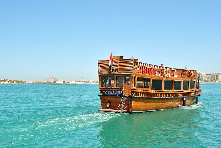 Boat, Visit, Dubai, water, outdoors, sea, clear sky, day, waterfront HD wallpaper