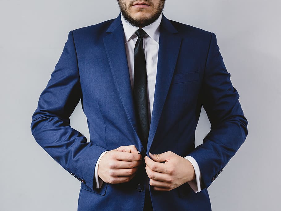 man in blue formal suit jacket, tie, blazer, fashion, clothes, HD wallpaper