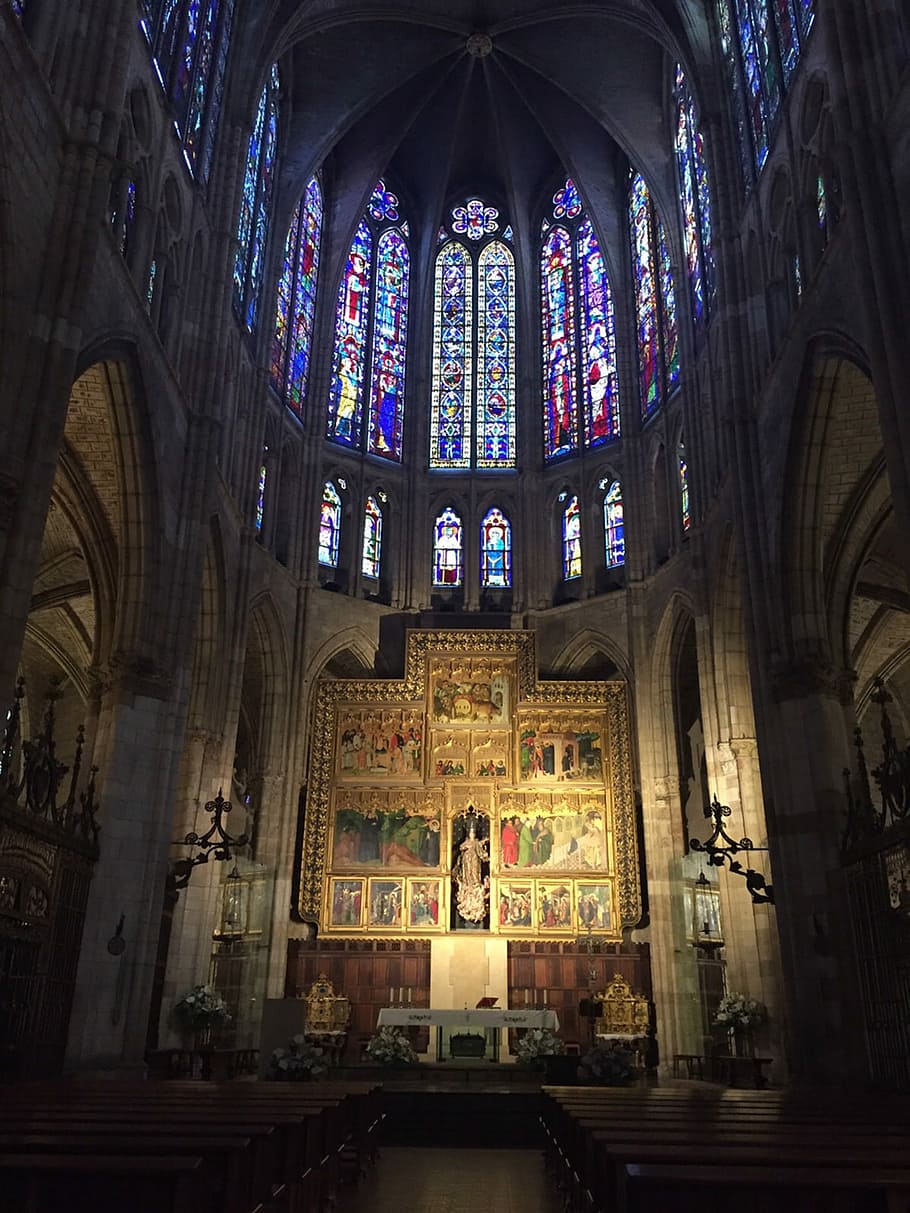 Cathedral, Altar, Stained Glass, Leon, santa maria de regla, HD wallpaper