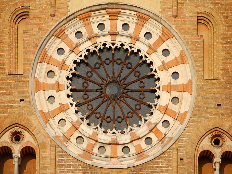 brown and white brick cathedral under sunlight, rose window, lodi cathedral, HD wallpaper