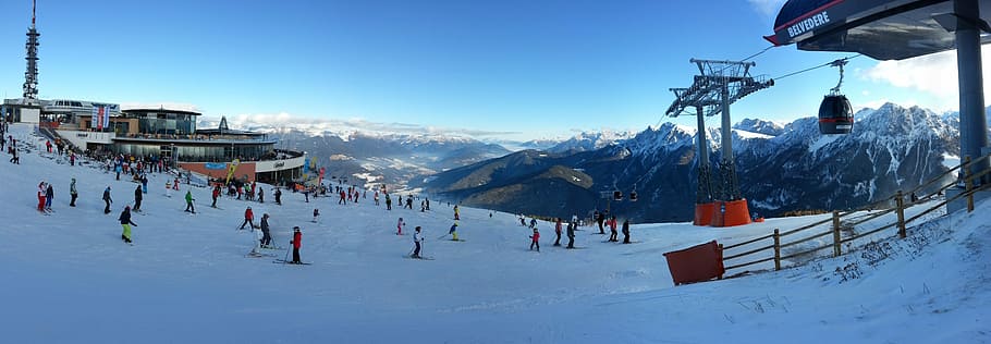 Overview, Snow, Sci, Dolomites, Tops, ski slope, alps, mountains HD wallpaper