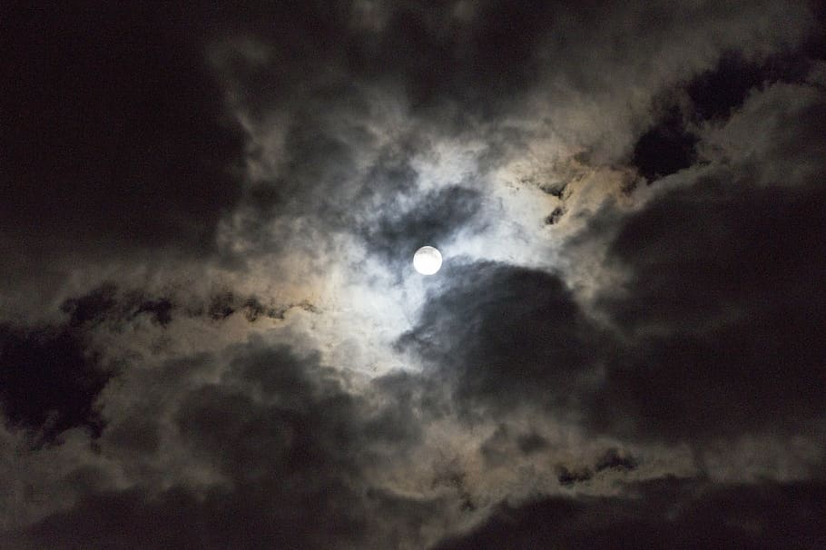 moon, clouds, night, sky, full moon, darkness, cloudy, evening sky HD wallpaper