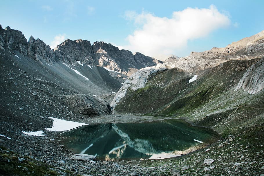 mountains, alpine, lake, mirroring, mount long shank, nature HD wallpaper