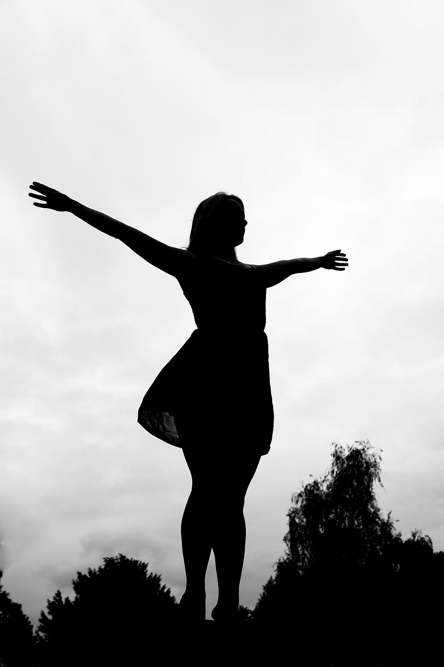 silhouette photo of woman with arms wide open, dom, health, welfare, HD wallpaper