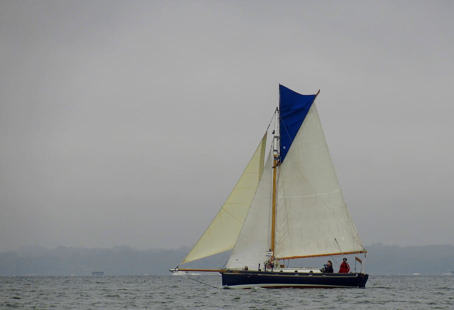 mist, england, sailing, cold, isle of wight, fog, water, nautical vessel, HD wallpaper