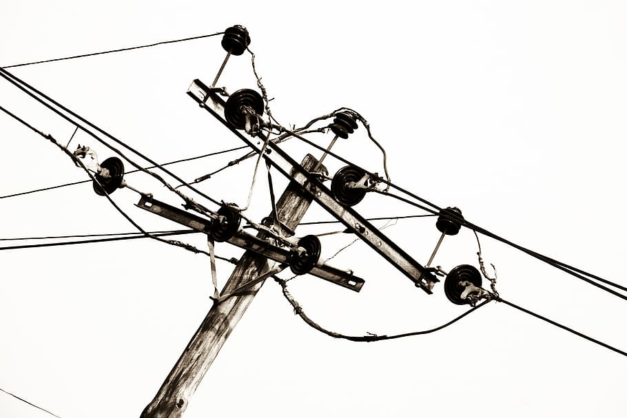 Electricity, Poles, Tilted, Power, High, voltage, transmission HD wallpaper