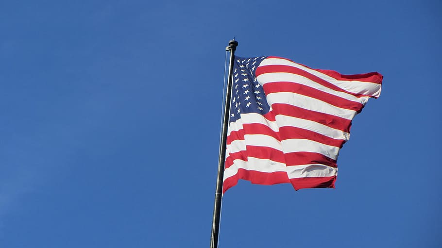 waving flag of America on black post, blow, wind, flutter, star HD wallpaper