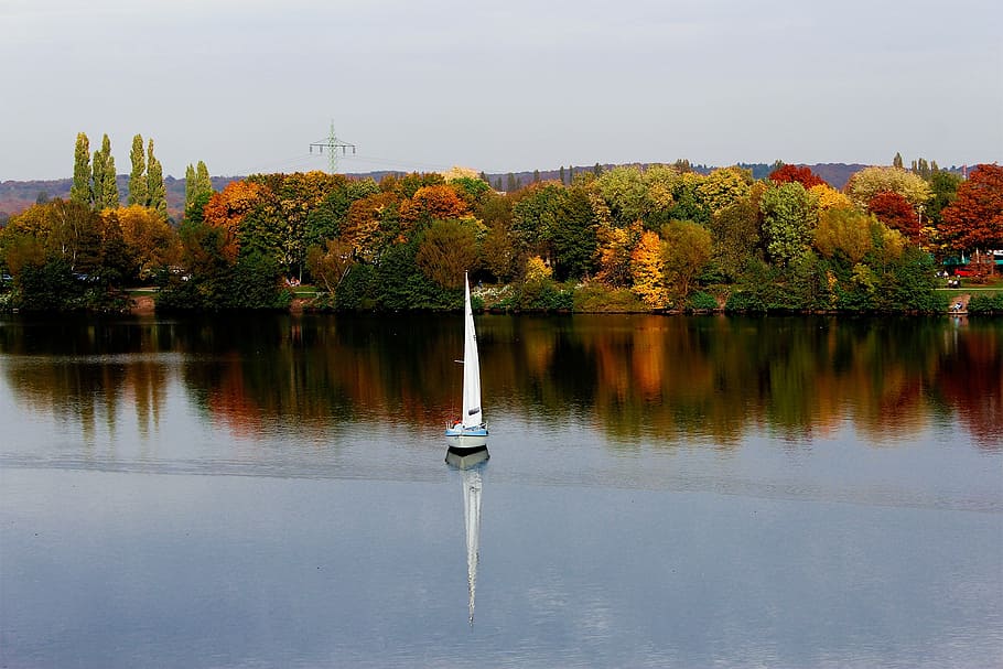 landscape, water, boot, nature, autumn, lake, reflection, tree HD wallpaper