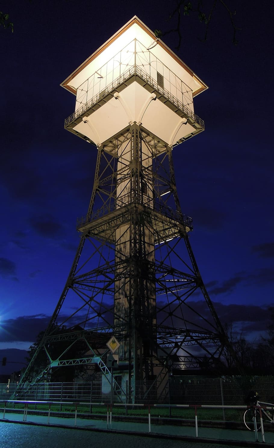 Germany, Night, Evening, groitzch, water tower, structure, lights HD wallpaper
