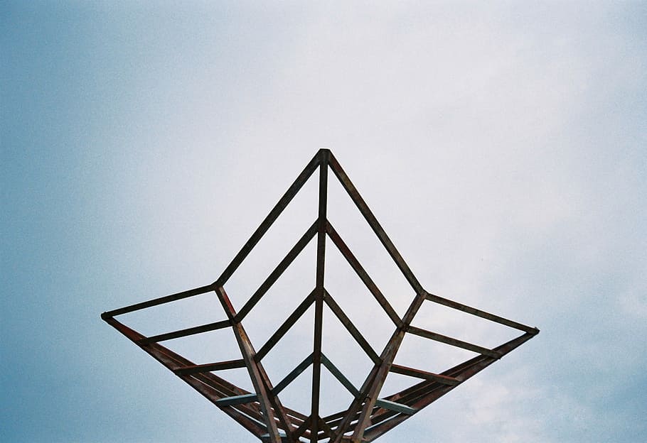 low-angle photo of brown metal frame, gray metal tower, architecture HD wallpaper