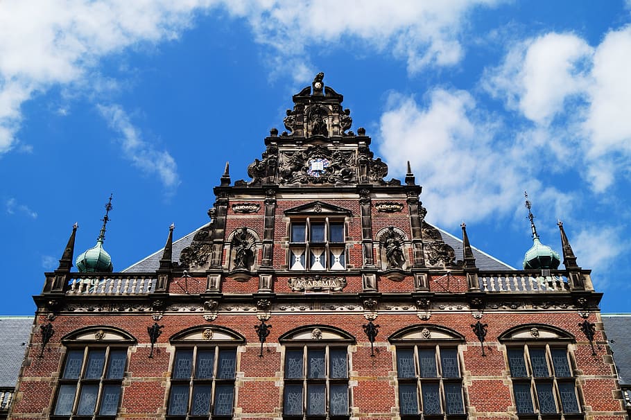 landscape, art, landmark, clouds, architecture, blue sky, bricks HD wallpaper