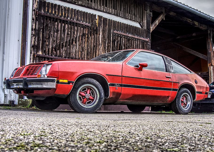 oldsmobile, starfire sx, oldtimer, auto, broken, red, hdr, high dynamic range HD wallpaper