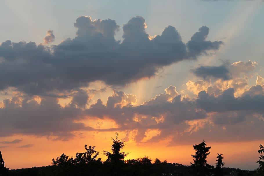 Sky, Clouds, Sunset, Evening, Orange, evening sky, nature, dusk HD wallpaper