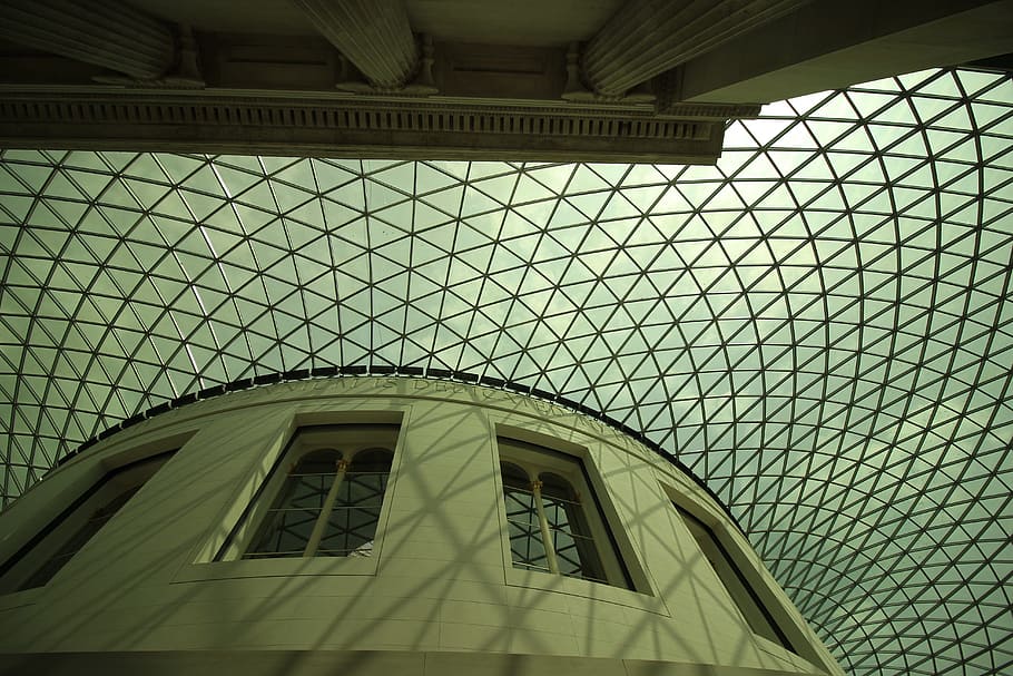 Architecture, British Museum, Ceiling, construction, stained glass window, HD wallpaper