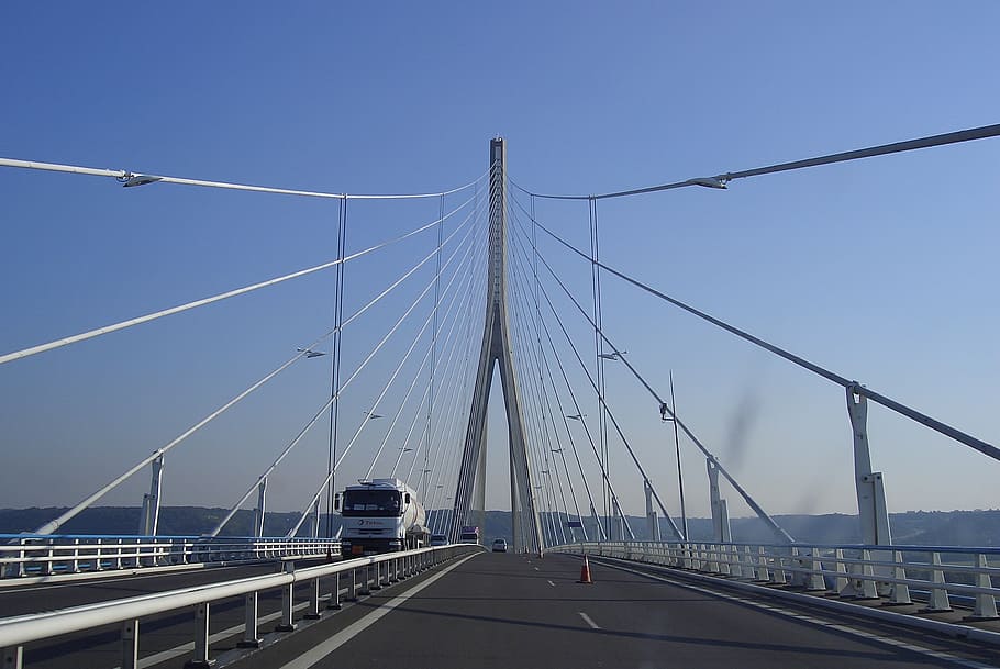 france, normandy, bridge, architecture, auto, road, traffic HD wallpaper