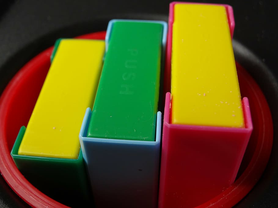 cans, plastic, container, colorful, mouth guard, yellow, green HD wallpaper
