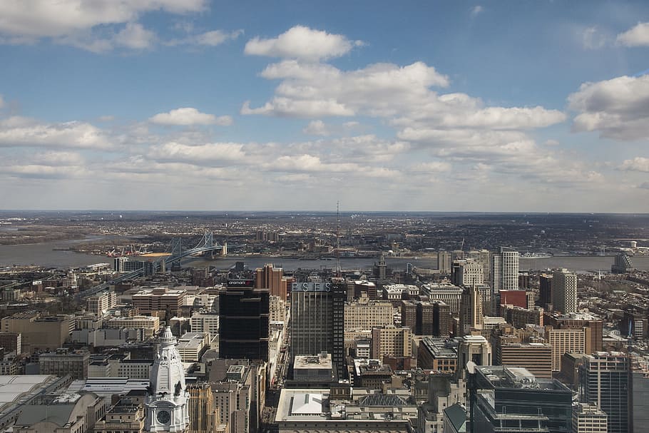 aerial view photography of city, philadelphia, skyline, urban, HD wallpaper