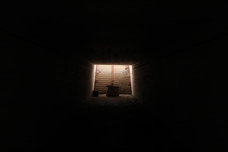 low-light photo of stairs, empty stairs, brown, container, dark HD wallpaper