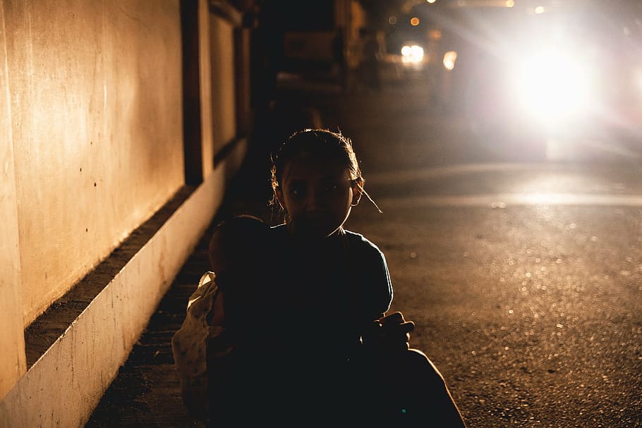 two childrens beside street, silhouette, along, near, vehicle HD wallpaper