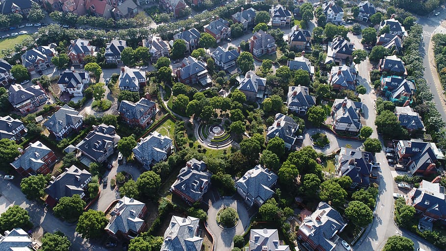 aerial, small town, building exterior, built structure, city HD wallpaper