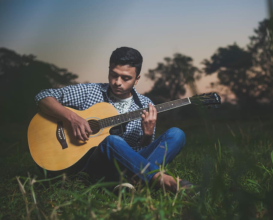 Accoustic Guitar, man playing acoustic guitar, music, male, indian