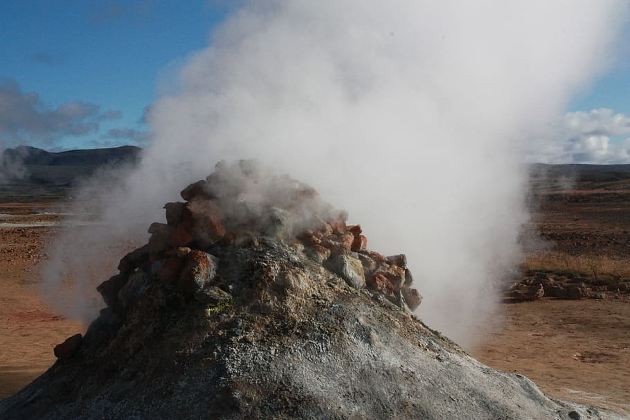 Iceland, Fumarole, namafjall, hverir, sulfur, volcanism, cloud of smoke, HD wallpaper
