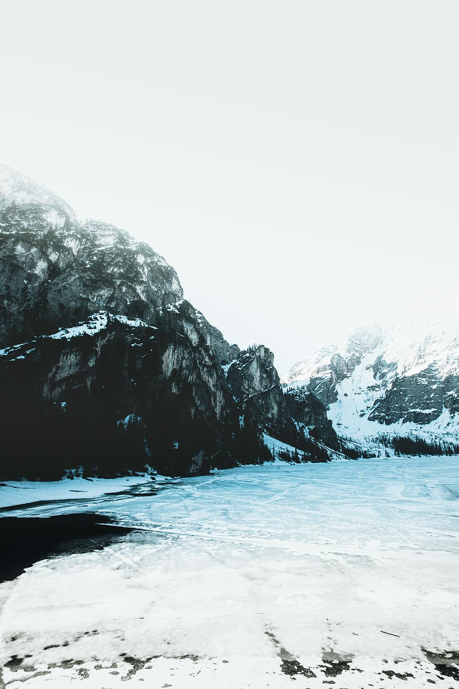 gray mountain under gray sky, mountain and snow, ice, mist, fog HD wallpaper