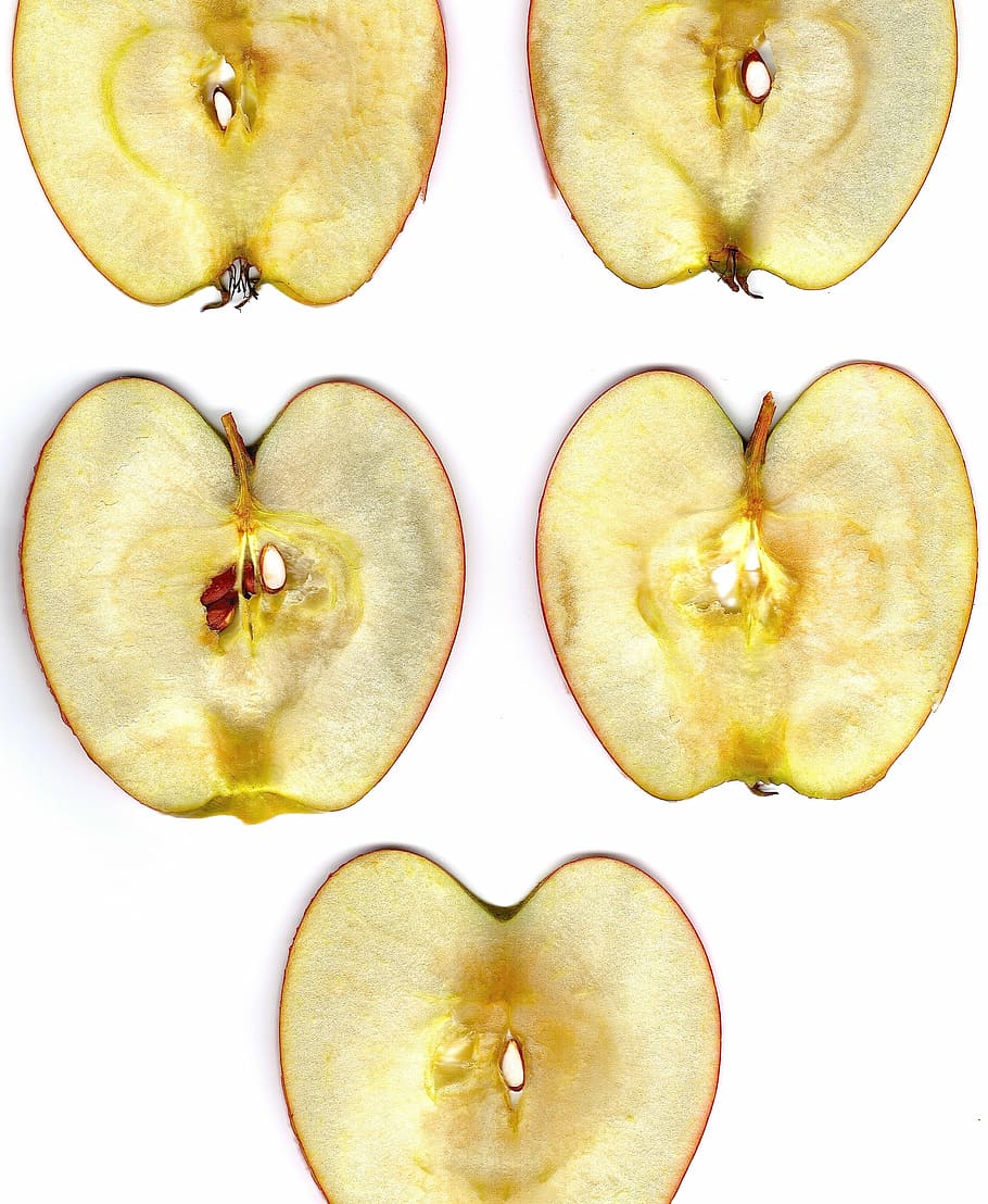 five apple fruits, apple slice, disc, nuclear, apple core, contour HD wallpaper