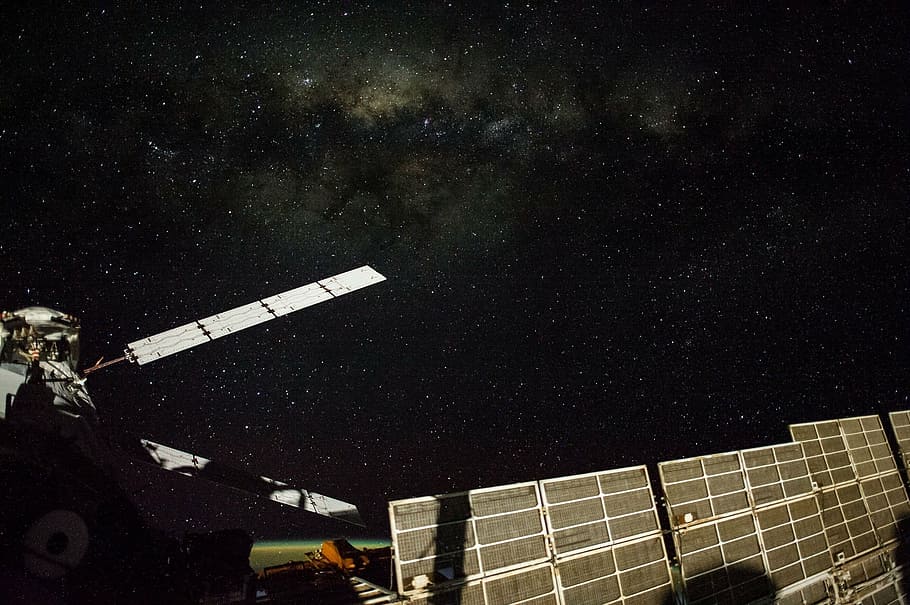 satellite view of satellite, milky way, stars, space, international space station, HD wallpaper