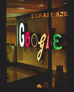 Google light signage, Google signage, office, building, glass HD wallpaper