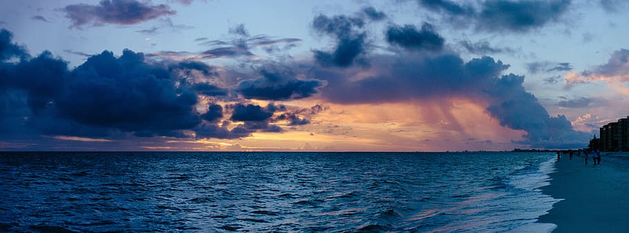 sea, dawn, nature, sky, beach, clouds, cloudscape, dusk, evening HD wallpaper