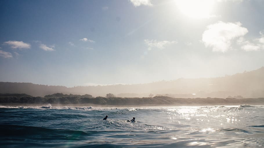 sea, ocean, water, waves, nature, beach, mountain, clouds, sky HD wallpaper