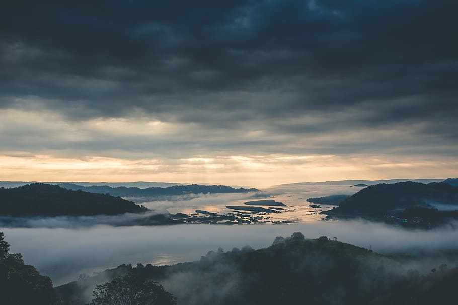 photography of mountain under dark clouds at daytime, nature HD wallpaper