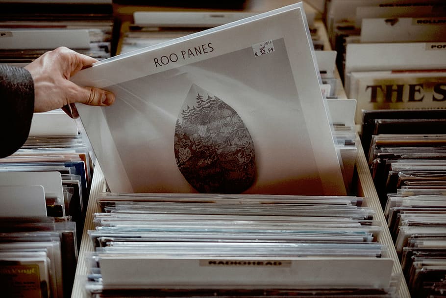person holding Roo Panes vinyl sleeve, store, collection, people HD wallpaper
