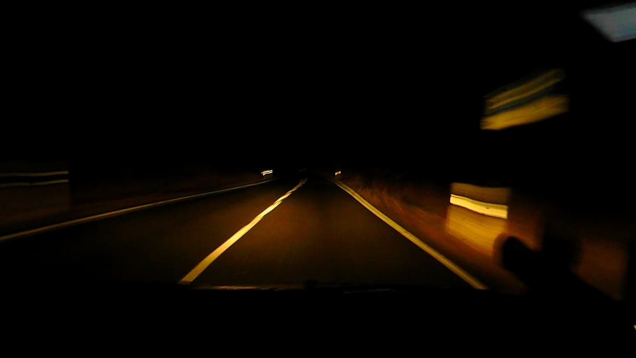 night ride, road, dark, evening, darkness, spotlight, unlit HD wallpaper