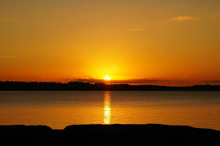 Sunset, Sea, abendstimmung, reflection, orange color, scenics HD wallpaper