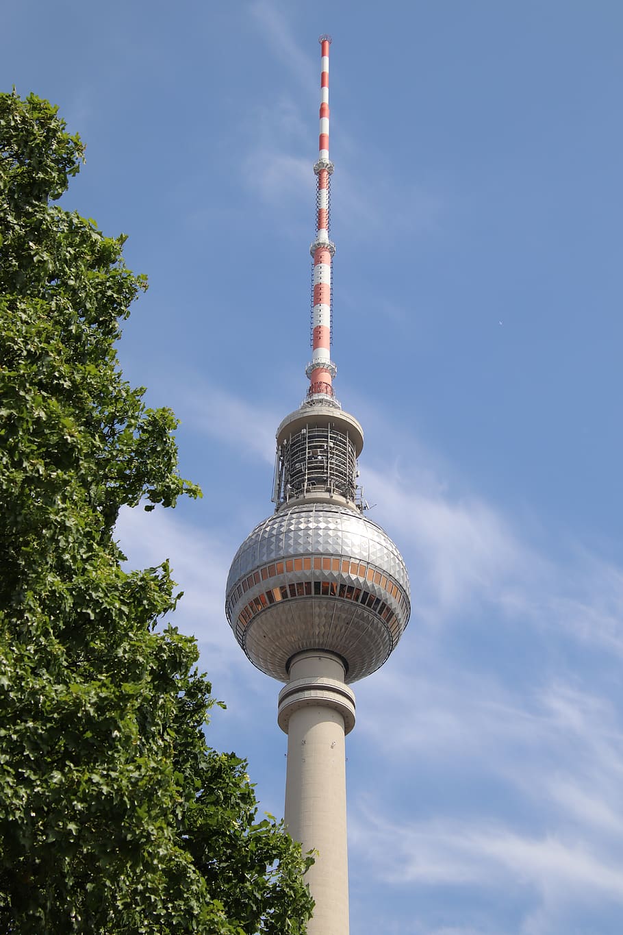 tv tower, leaves, tree, berlin, alexanderplatz, capital, places of interest, HD wallpaper