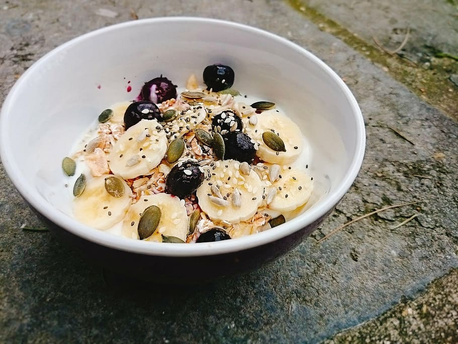breakfast, yoghurt, fruit, nuts, balanced, food and drink, healthy eating HD wallpaper